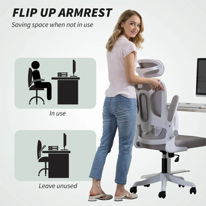 Ergonomic Office Chair, Swivel Desk Chair with Lumbar Support, Headrest, Grey Task Chairs at Gallery Canada