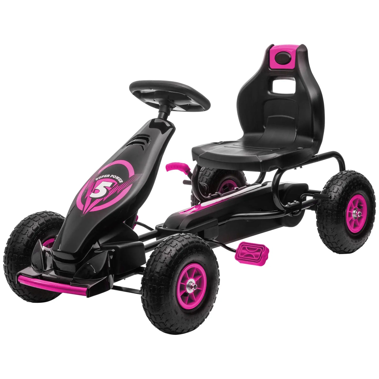 Adjustable Seat Pedal Go Kart, Rubber Wheels Shock Absorb, Pink Pedal Go Karts for Kids Pink, Black at Gallery Canada