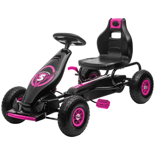 Adjustable Seat Pedal Go Kart, Rubber Wheels Shock Absorb, Pink Pedal Go Karts for Kids Pink, Black at Gallery Canada