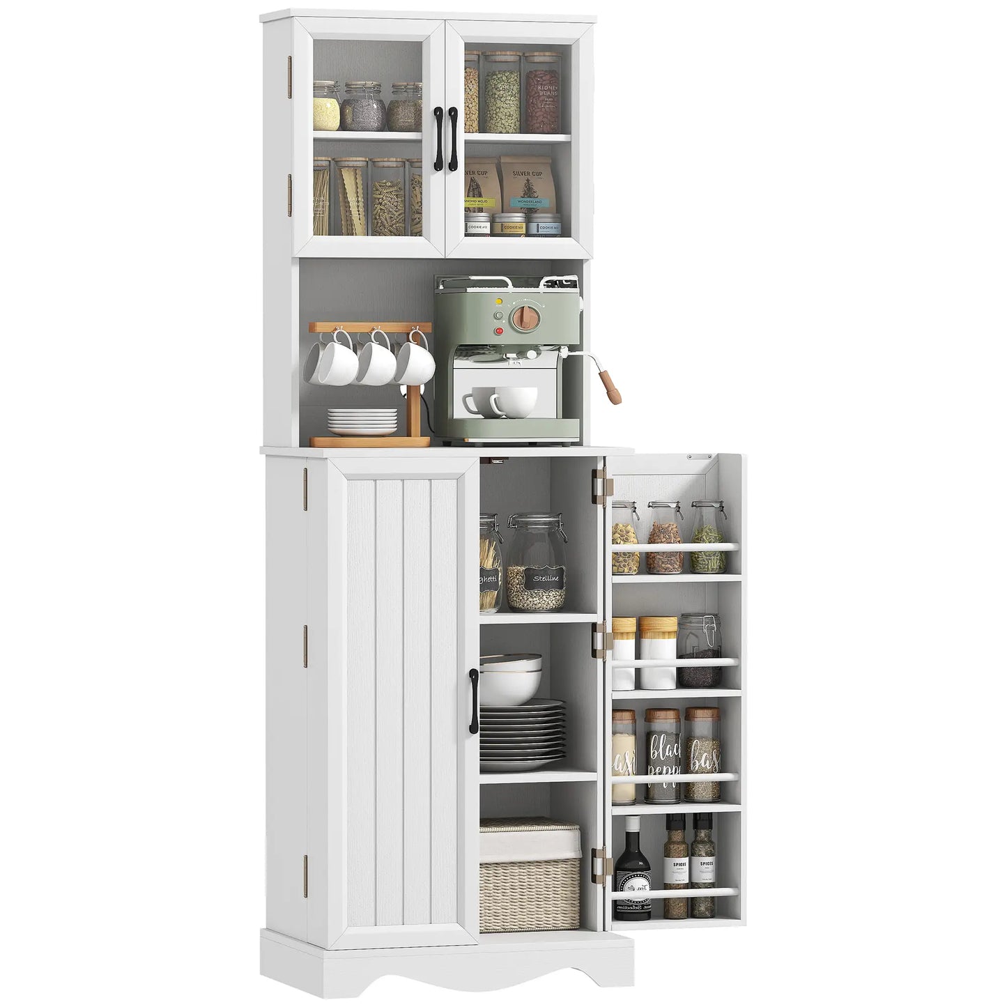 71 Inch Kitchen Pantry Cabinet, Freestanding Hutch with 8 Shelves, White Kitchen Pantry Cabinets at Gallery Canada