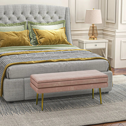 Velvet Upholstered Bench, Thick Padded Seat, Steel Legs, Pink Storage Ottomans & Benches at Gallery Canada