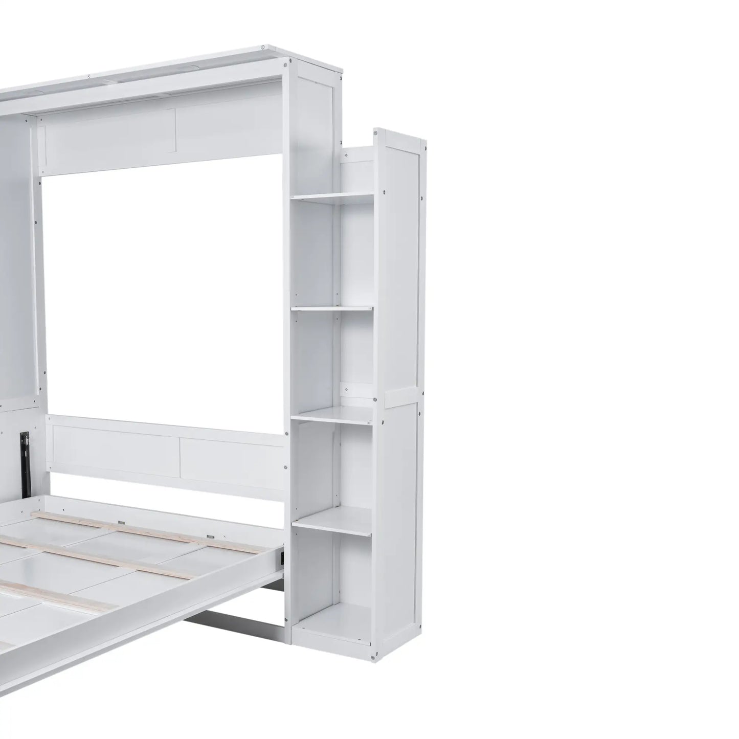 Murphy Bed with Shelves, LED Lights, 97.5" L x 84.5" W x 88.5" H, White Bed Frames at Gallery Canada