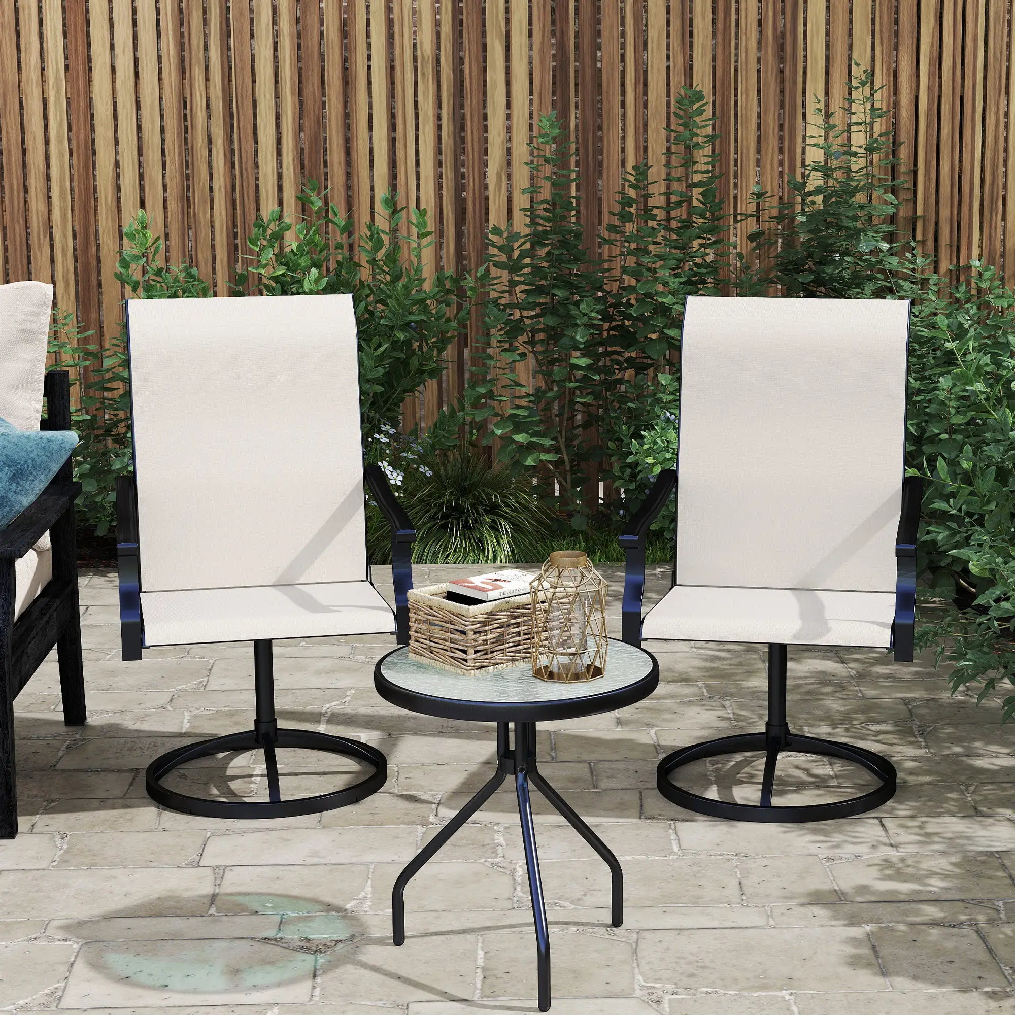 Outdoor Swivel Dining Chairs Set Of 2, High Back All Weather Mesh, White Bistro Sets at Gallery Canada