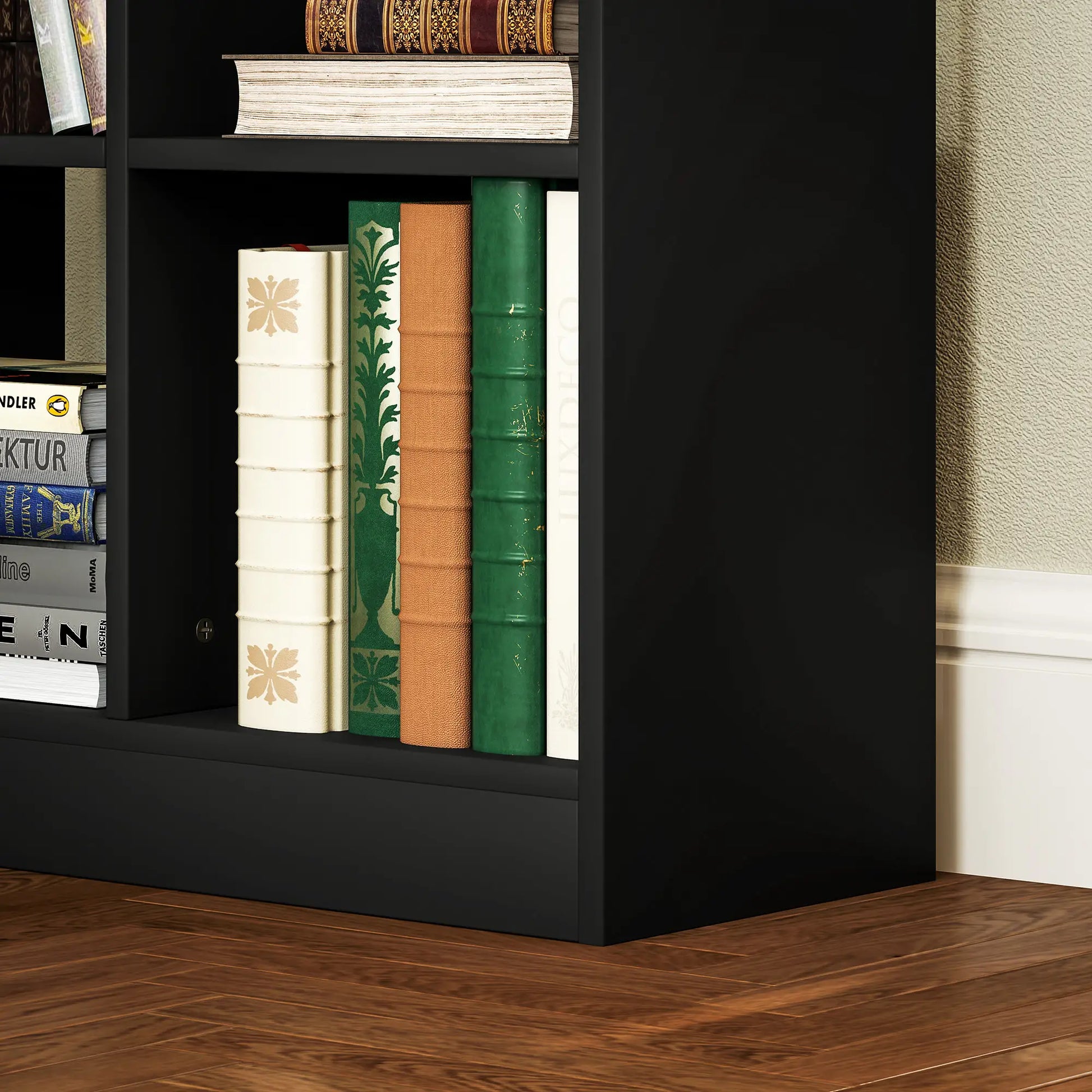Tall Bookshelf with Drawer, Freestanding Bookcase, Black Display Bookshelves at Gallery Canada