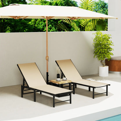 Outdoor Lounge Chair Set, 5-Position Reclining Chaise With Mesh Seat, Khaki Lounger Chairs at Gallery Canada
