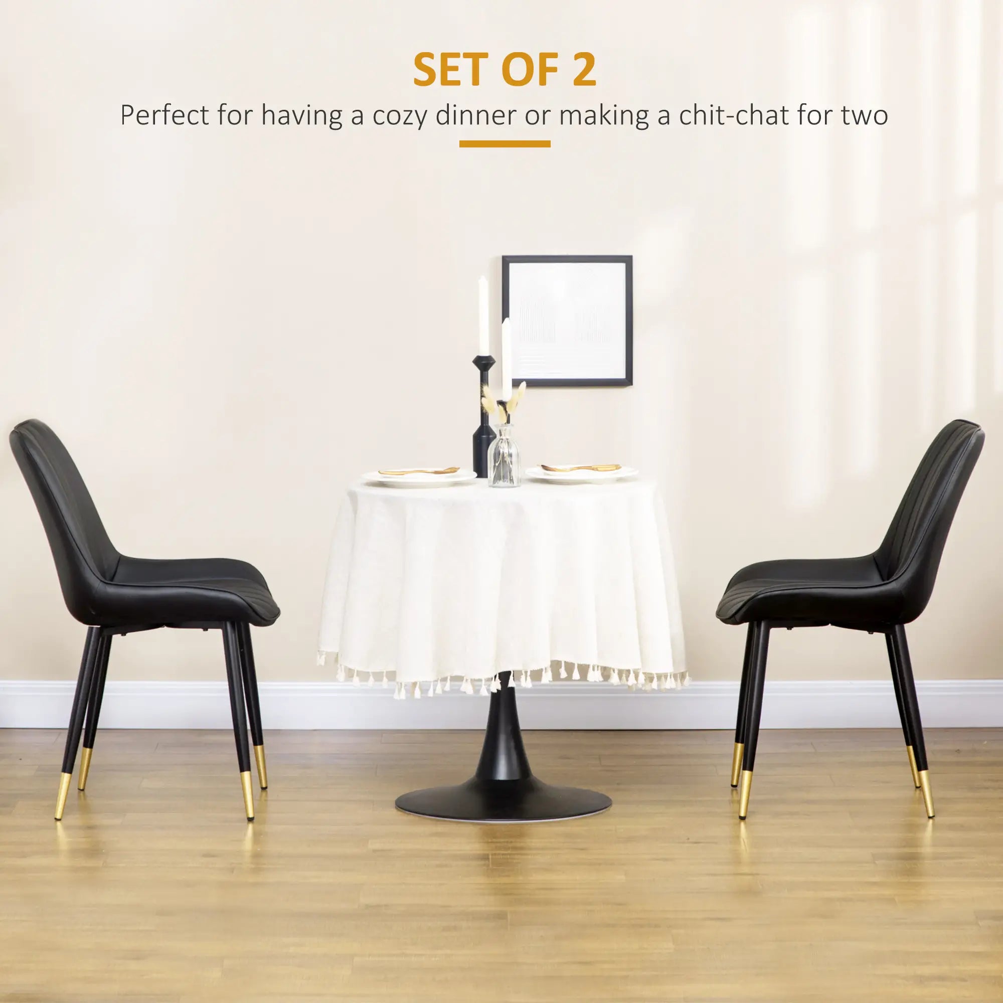 Modern Dining Chairs Set of 2, PU Leather Upholstery, Steel Legs, Black Bar Stools at Gallery Canada