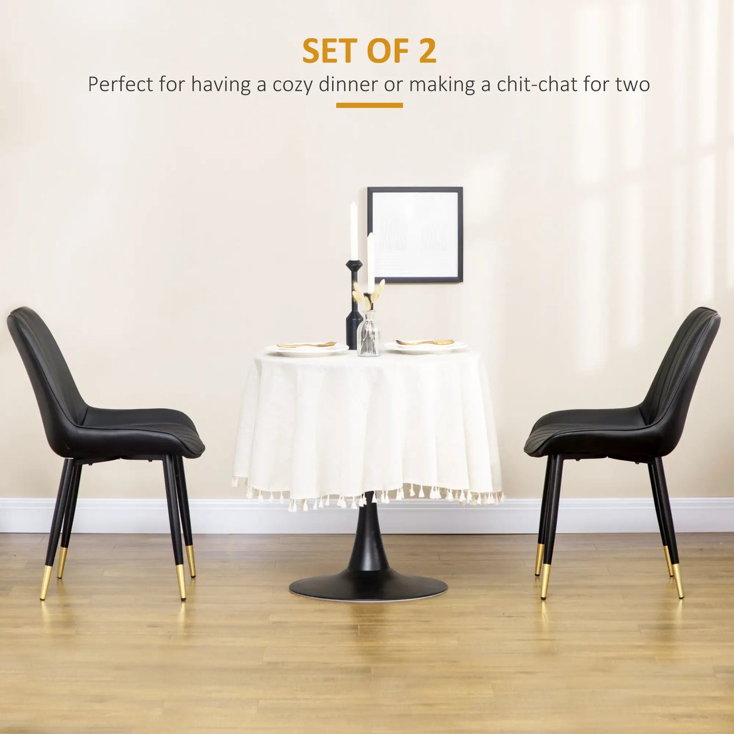 Modern Dining Chairs Set of 2, PU Leather Upholstery, Steel Legs, Black Bar Stools at Gallery Canada