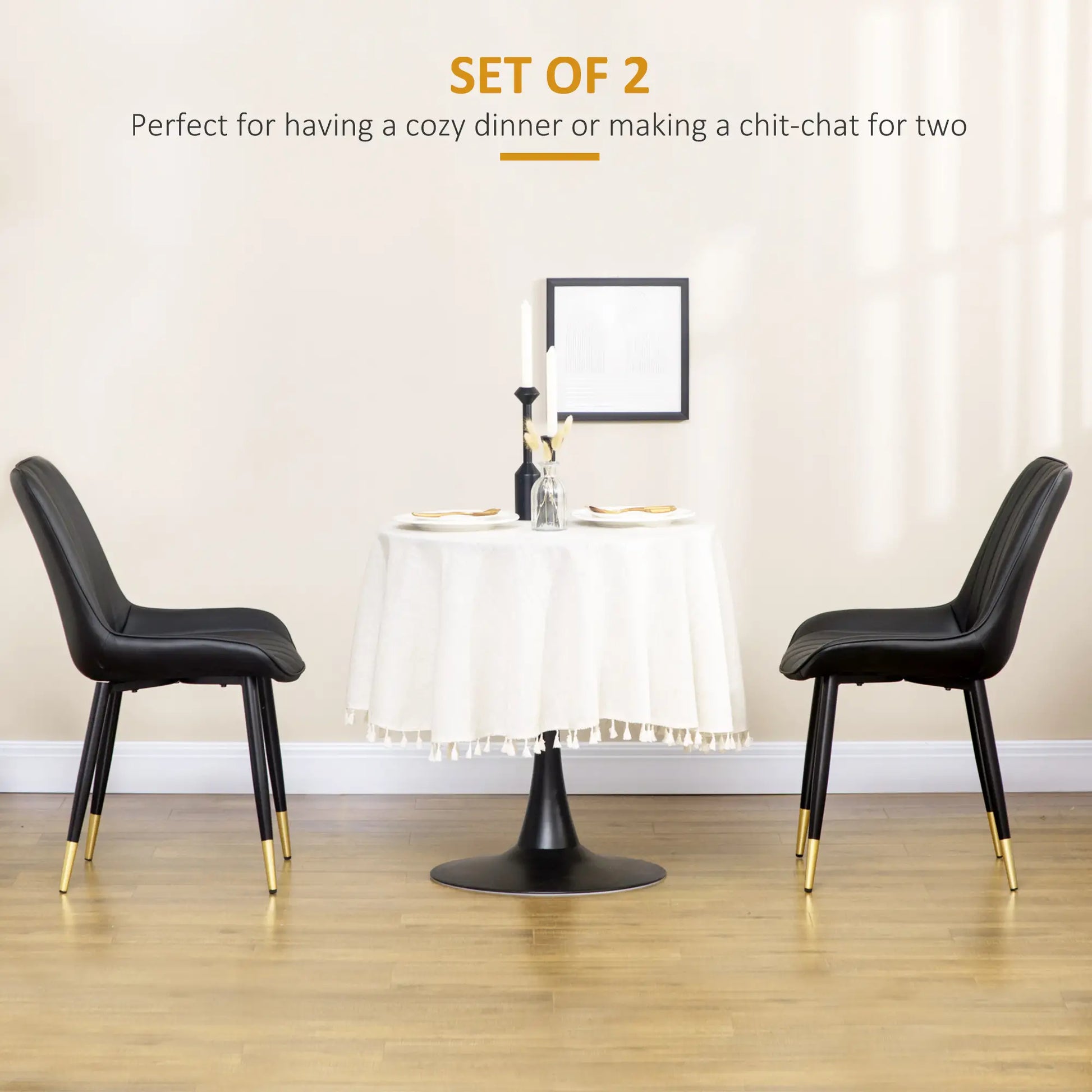 Modern Dining Chairs Set of 2, PU Leather Upholstery, Steel Legs, Black Bar Stools at Gallery Canada