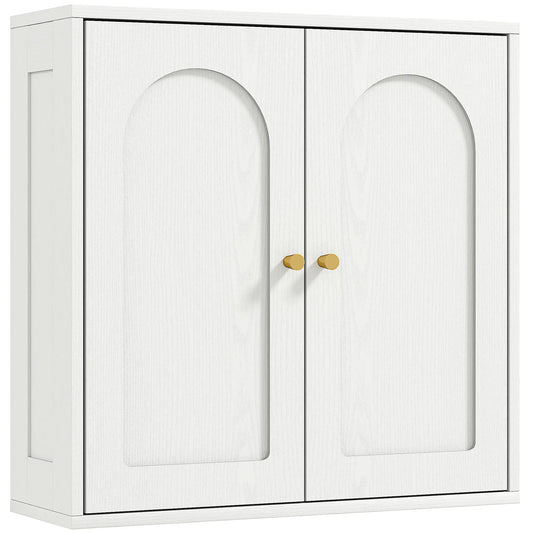 Modern Medicine Cabinet, Wood Grain, 2 Arched Doors, Gold Handles, White Bathroom Cabinets White Wood Grain at Gallery Canada