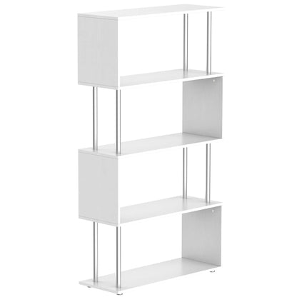 5-Tier Geometric Wooden Bookcase, S-Shaped Storage, White Display Bookshelves at Gallery Canada
