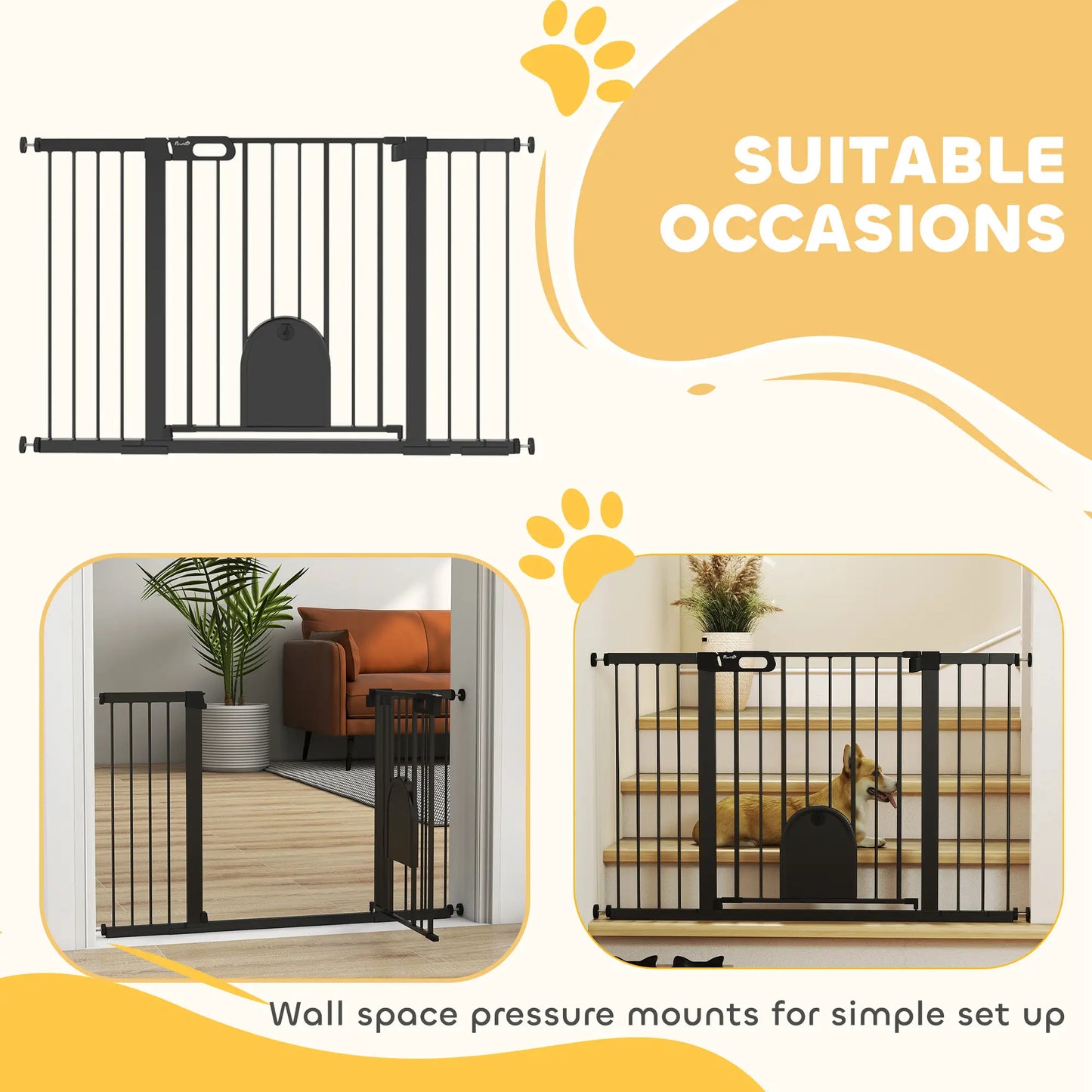 30"-52" Extra Wide Pet Gate, Small Door, 30"H, Black Houses, Kennels & Pens at Gallery Canada