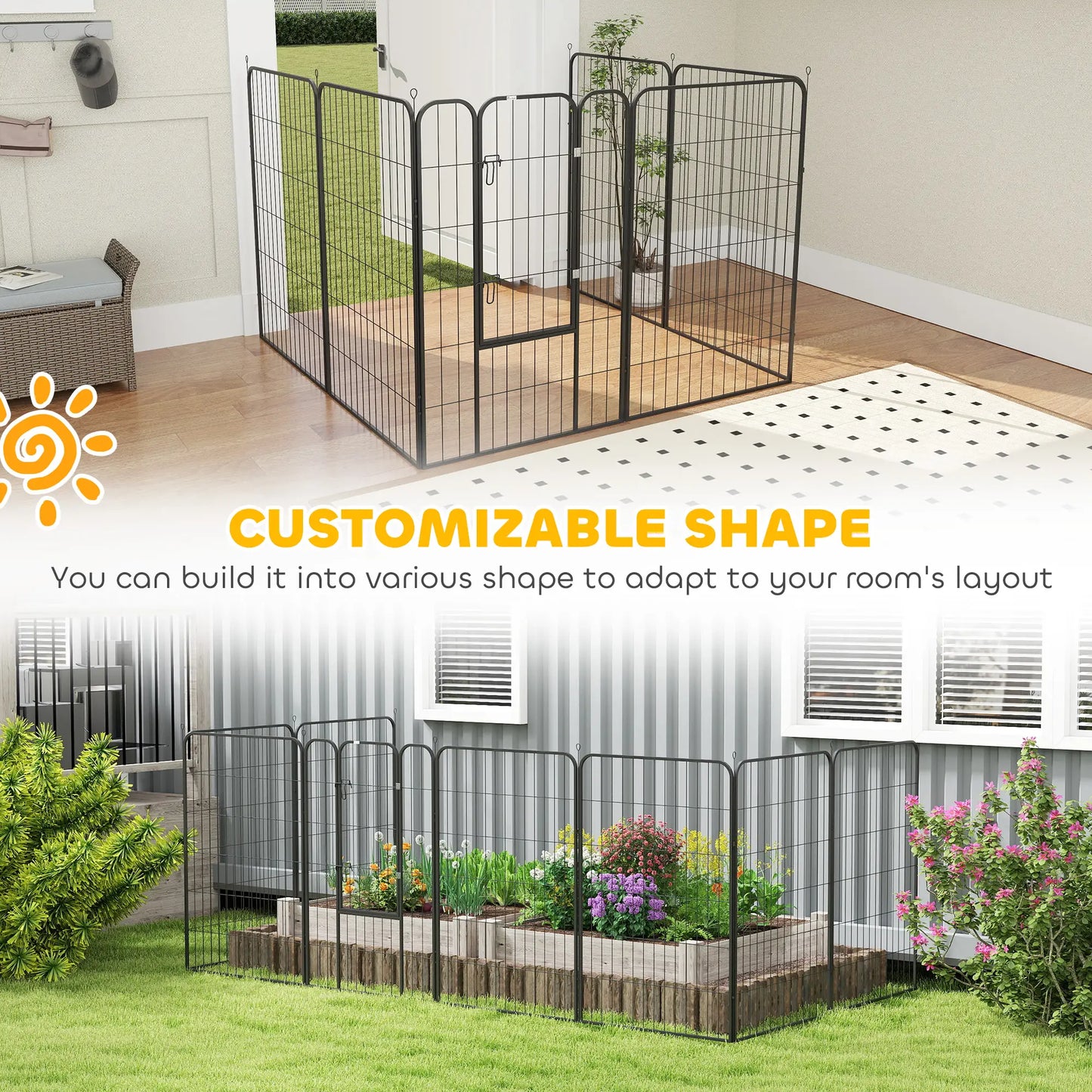 8 Panel Pet Playpen, Heavy Duty Metal, Foldable, Indoor Outdoor, 47"H Houses, Kennels & Pens at Gallery Canada