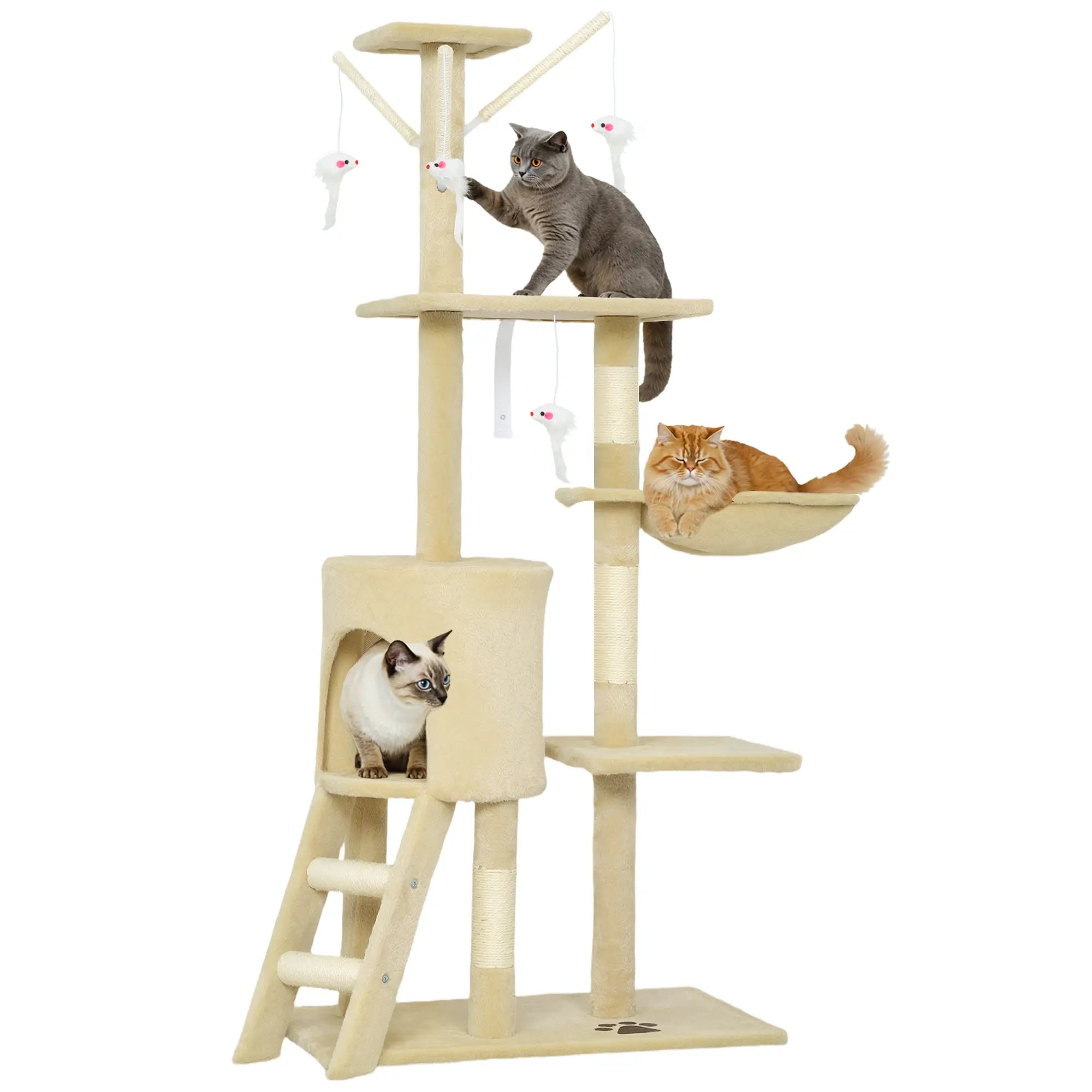 53 Cat Tree Tower, Kitten Activity Centre, Scratching Posts, Beige Cat Towers Beige at Gallery Canada