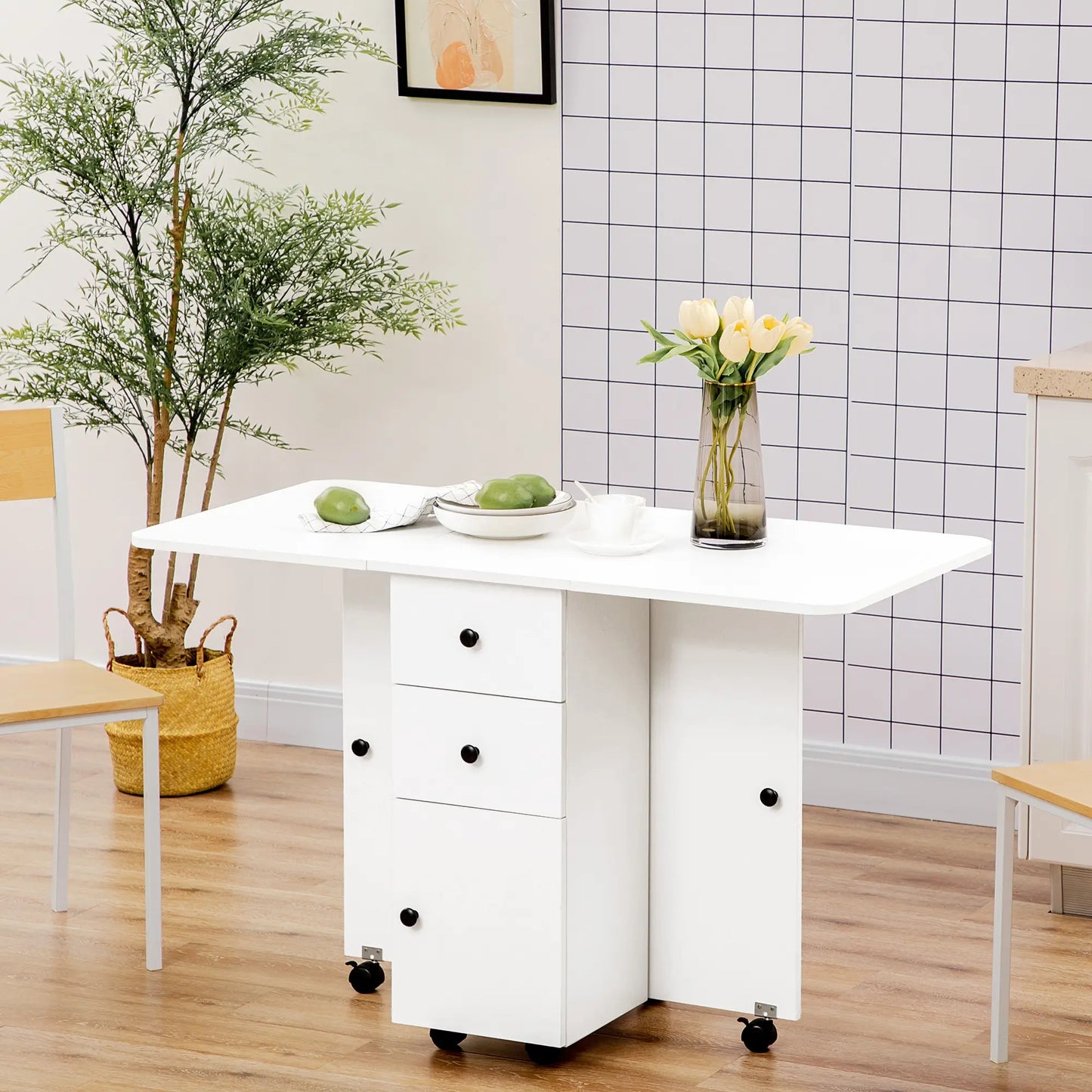 Foldable Dining Table, Rolling Kitchen Table with Storage, White Bar Tables & Dining Tables at Gallery Canada