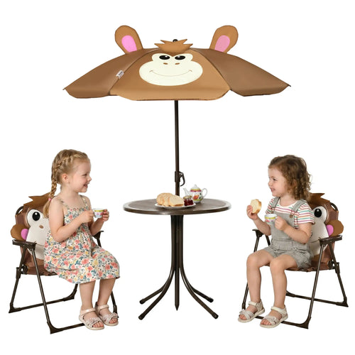 Kids Folding Picnic Table Chair Set with Adjustable Umbrella, Brown