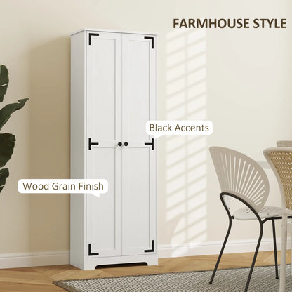 67" Farmhouse Pantry Cabinet, 2 Doors, Adjustable Shelves, Distressed, White Storage Cabinets at Gallery Canada