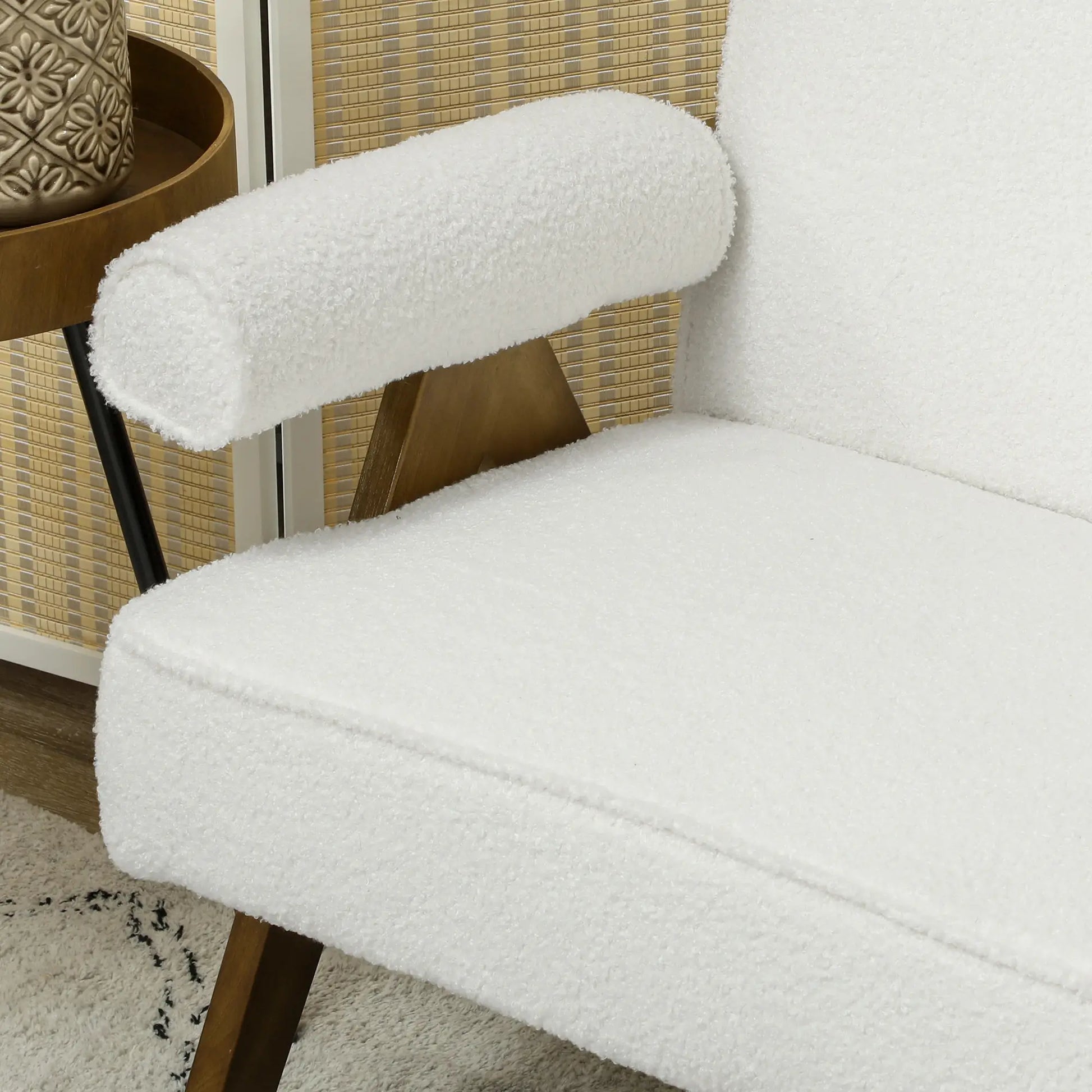 Boucle Fabric 2 Seater Sofa, Small Loveseat, Thick Padding, Wood Legs, Cream White 2-Seater Sofas at Gallery Canada