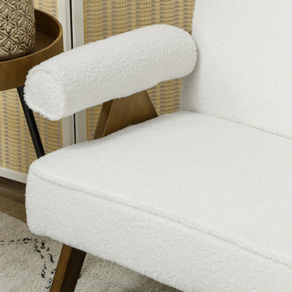 Boucle Fabric 2 Seater Sofa, Small Loveseat, Thick Padding, Wood Legs, Cream White 2-Seater Sofas at Gallery Canada