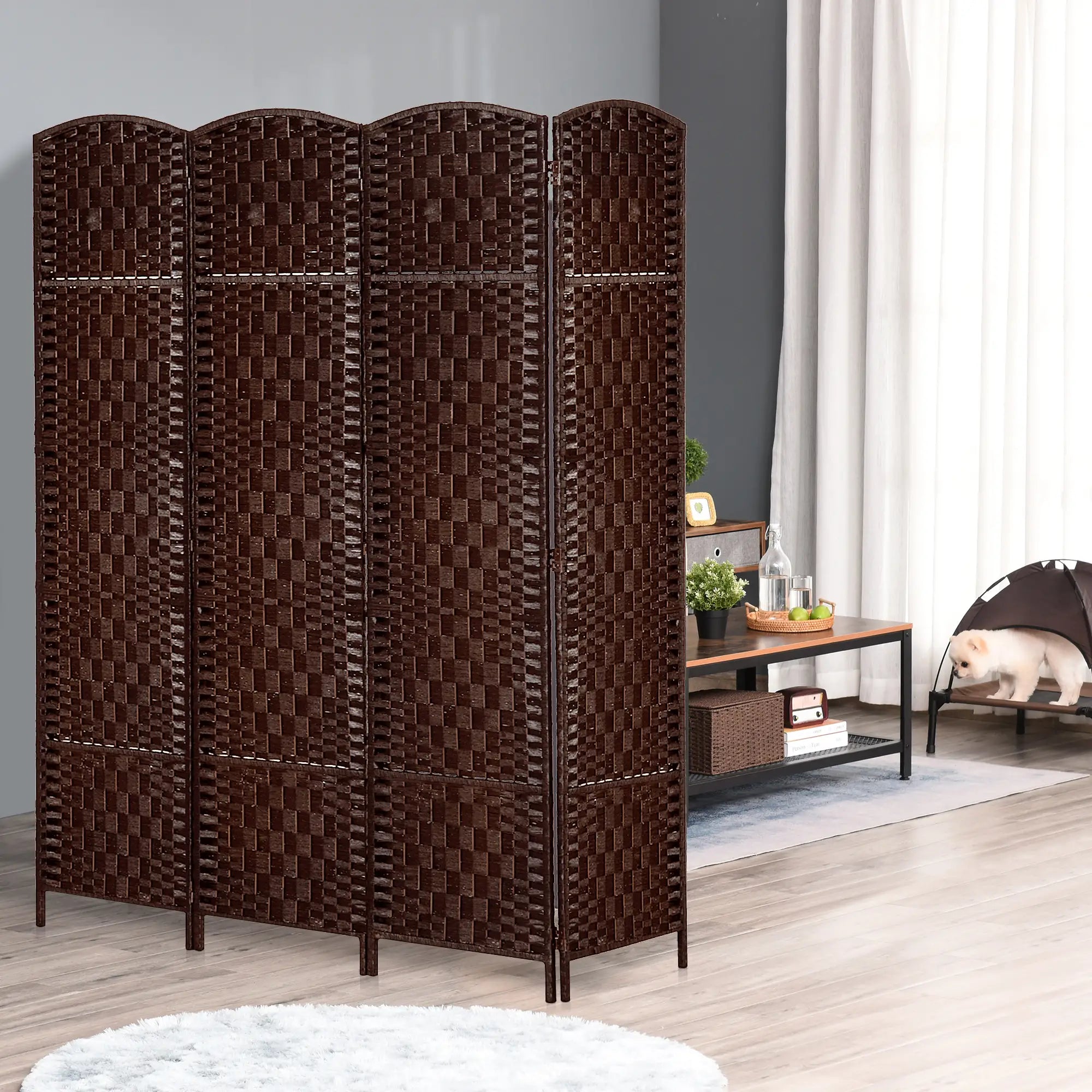 6ft Folding Room Divider, 4 Panel Wooden Frame, Brown Room Dividers at Gallery Canada