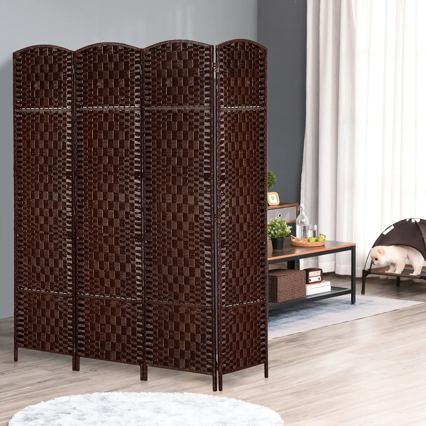 6ft Folding Room Divider, 4 Panel Wooden Frame, Brown Room Dividers at Gallery Canada