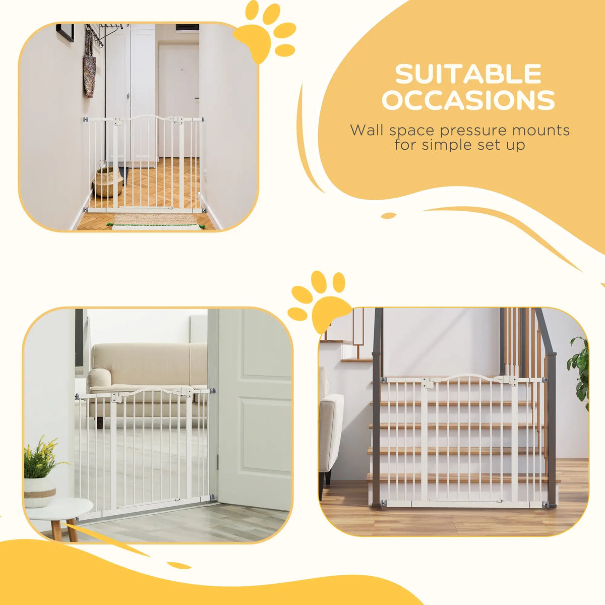 Extra Tall Dog Gate with Door, Pressure Fit, Auto Close, 29"-39", White Houses, Kennels & Pens at Gallery Canada