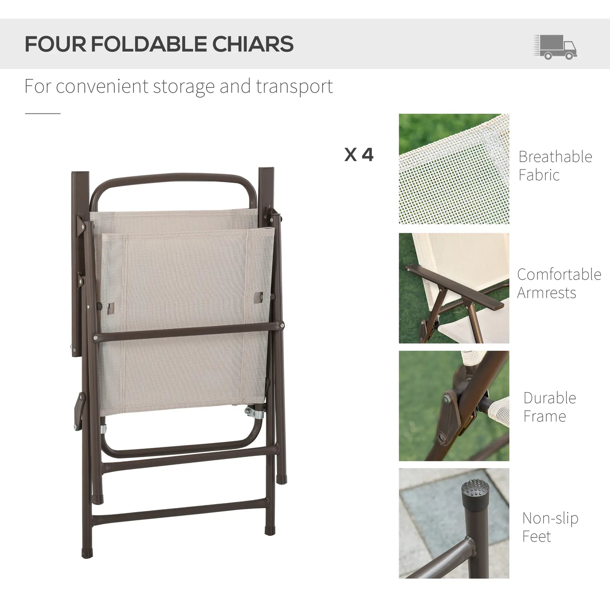 6-Piece Outdoor Dining Set, Round Table, 4 Folding Chairs, Cream Outdoor Dining Sets at Gallery Canada