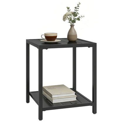 Outdoor Coffee Table, 2-Tier With Storage Shelf, Adjustable Feet, Black Patio Side Tables at Gallery Canada