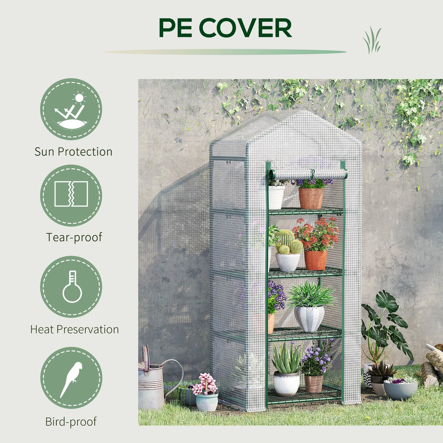 28" x 20" x 63" Portable Greenhouse, 4 Tier Shelves, Steel Frame, PE Cover, White Walk In Greenhouses at Gallery Canada