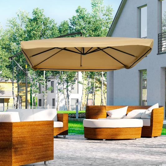 Offset Patio Umbrella with Net, Adjustable Canopy, Beige Cantilever Umbrellas Beige Fabric, Grey Frame at Gallery Canada