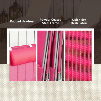 Set of 2 Folding Chaise Lounge Chairs, Outdoor, Reclining, Pink Lounger Chairs at Gallery Canada