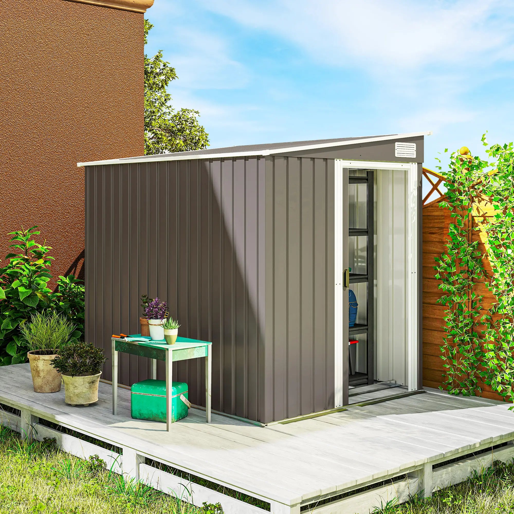 5'x7' Lean To Galvanized Metal Shed, Garden Storage, Light Grey Sheds at Gallery Canada