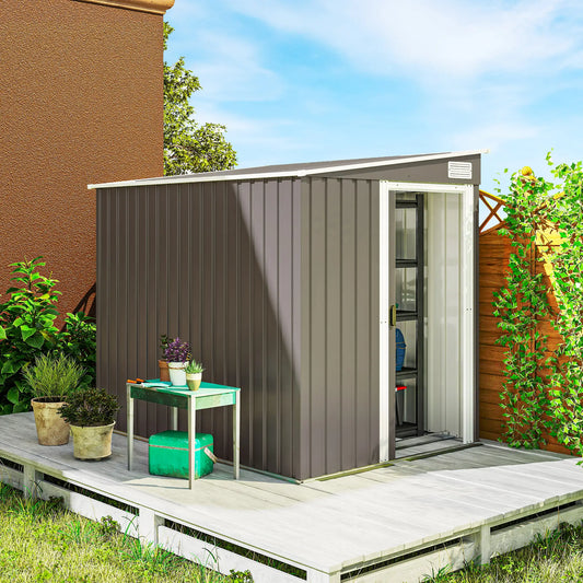 5'x7' Lean To Galvanized Metal Shed, Garden Storage, Light Grey Sheds Light Grey at Gallery Canada