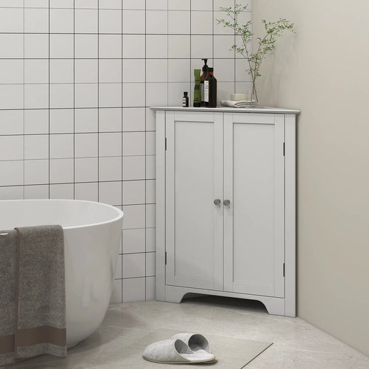 Modern Bathroom Storage Cabinet, Corner with Doors, Adjustable Shelf, White Bathroom Cabinets White at Gallery Canada