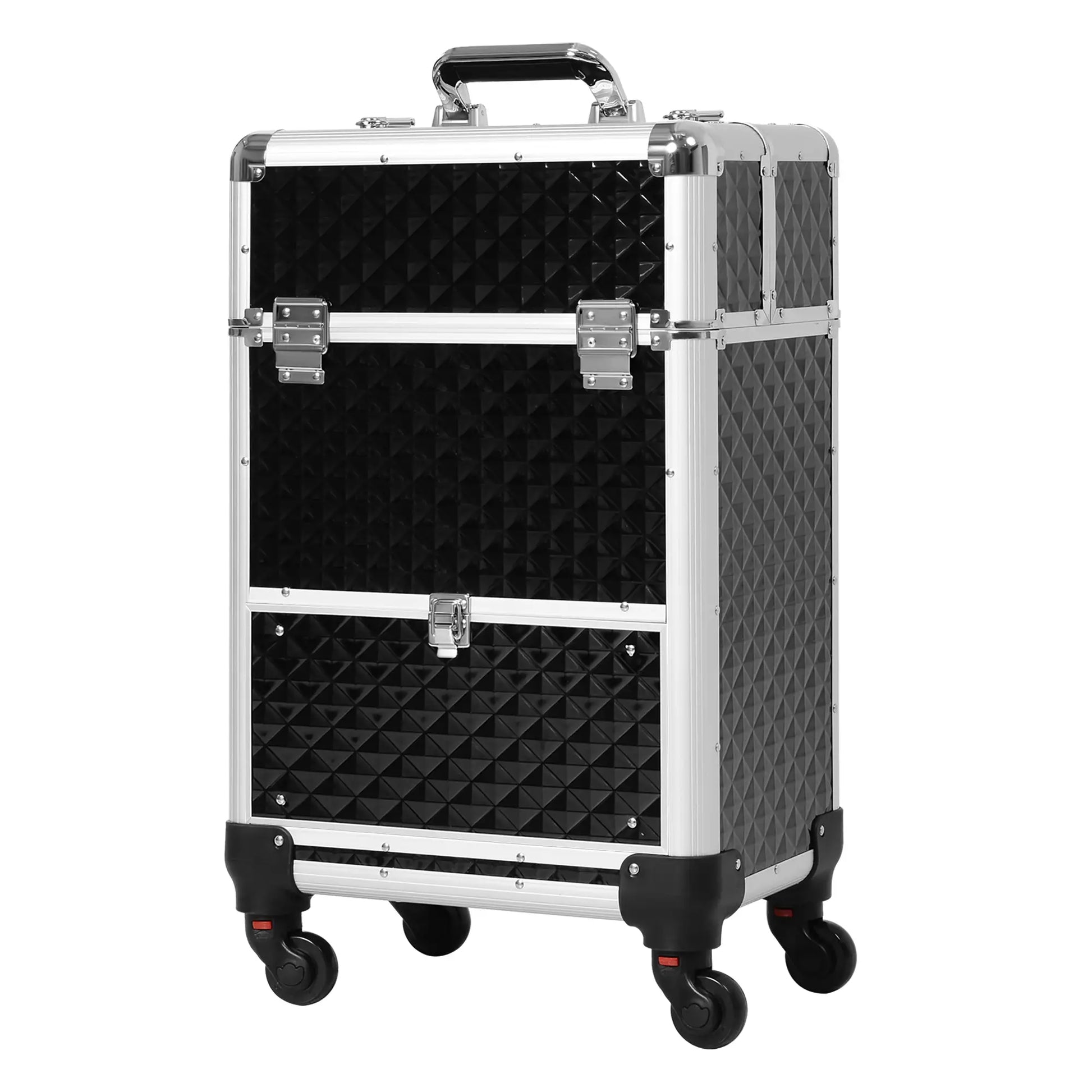 Portable Aluminum Makeup Train Case, Rolling Cosmetic Organizer, 4 Wheels, Black Makeup Cases Black at Gallery Canada