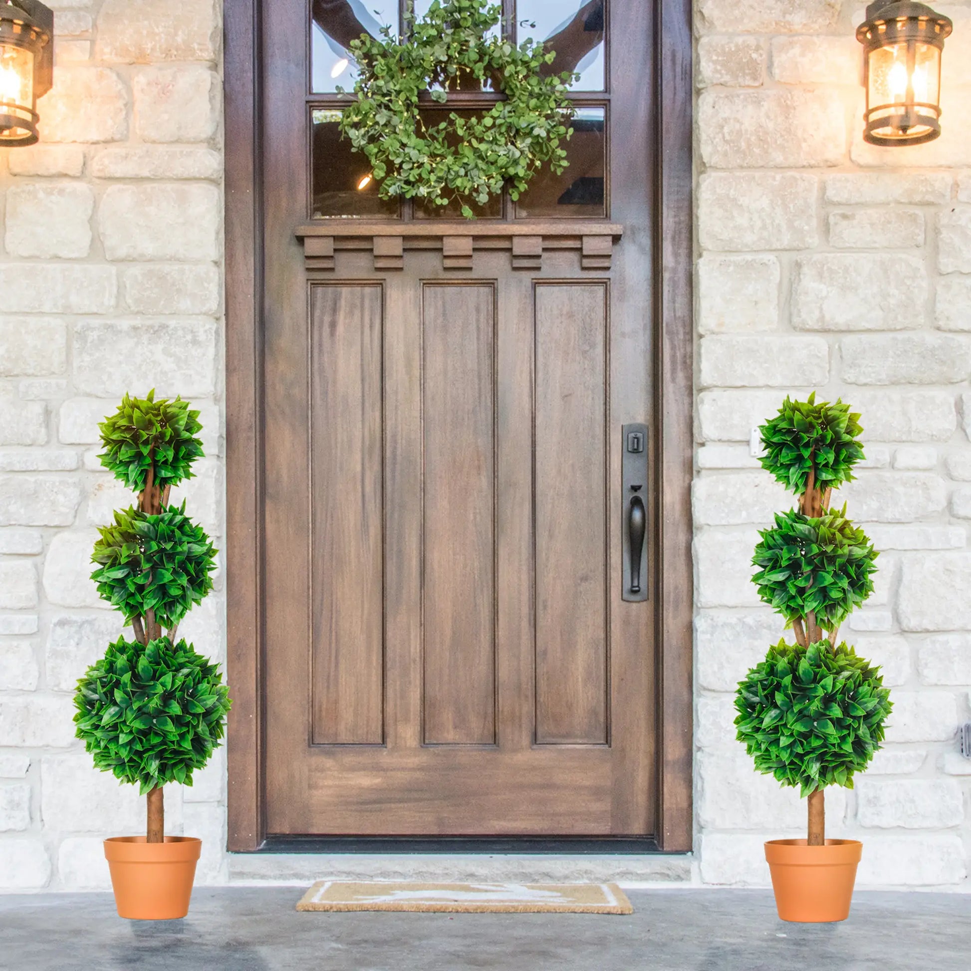 2 Pack 35.5" Artificial Boxwood Topiary Ball Trees, Indoor Outdoor, Green Artificial Trees at Gallery Canada