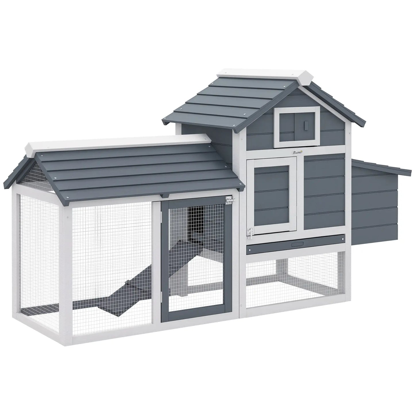 60" Large Chicken Coop, Wooden Hen House, 2 Doors, Nesting Box, Removable Tray, White Chicken Coops at Gallery Canada