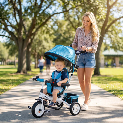 6 in 1 Toddler Tricycle Stroller, Basket, Canopy, 5-Point Harness, 12-60 Months, Blue