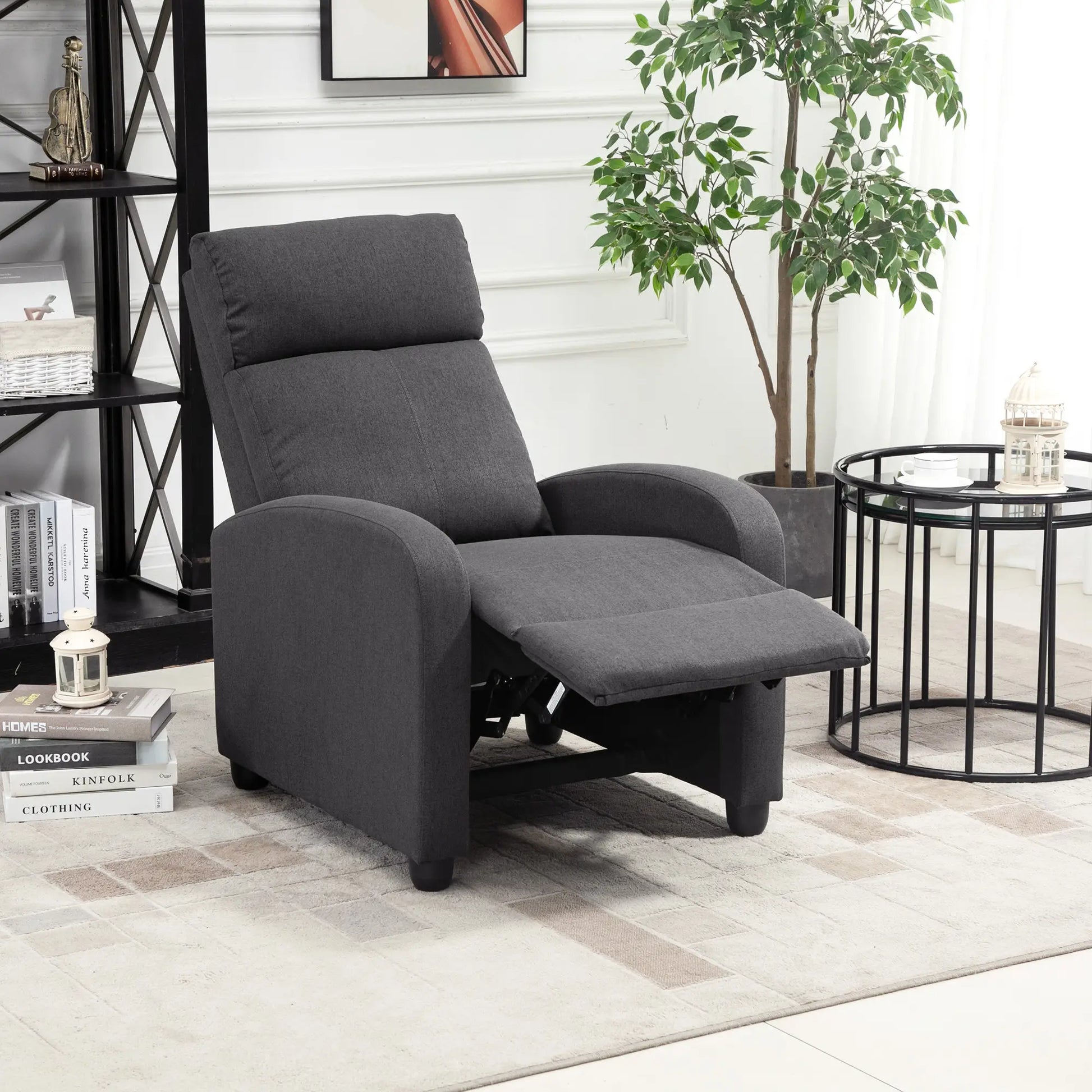 Manual Fabric Recliner Chair, Home Theater Seating, Dark Grey Single Sofas at Gallery Canada