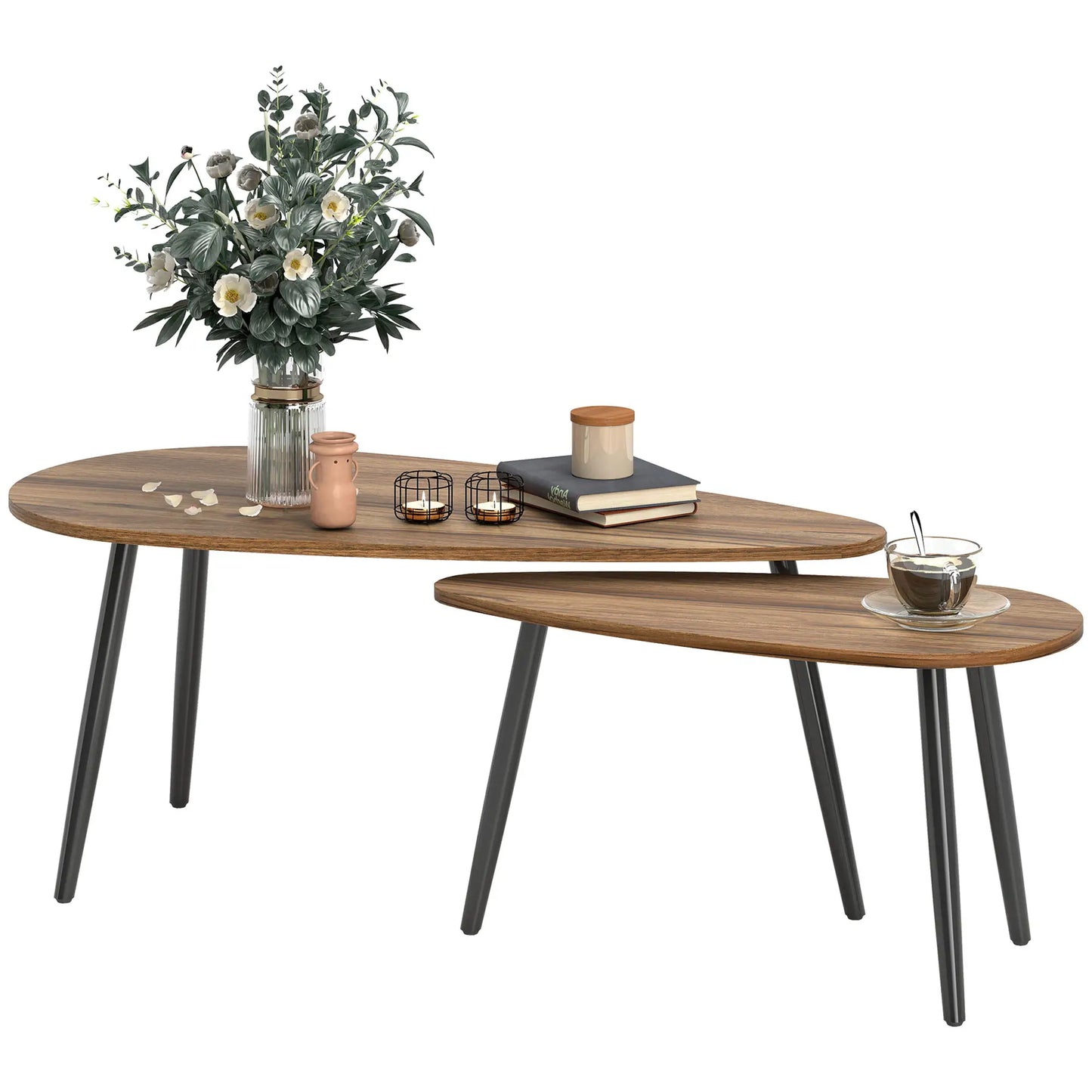 2 Pc Coffee Table Set, Industrial Nest Tables, Steel Legs, Brown Coffee Tables Brown at Gallery Canada