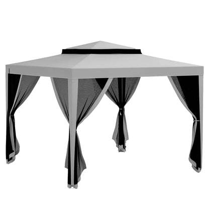 10' x 10' Outdoor Canopy Tent, Mesh Netting, Double Tier Roof, Grey Gazebos at Gallery Canada
