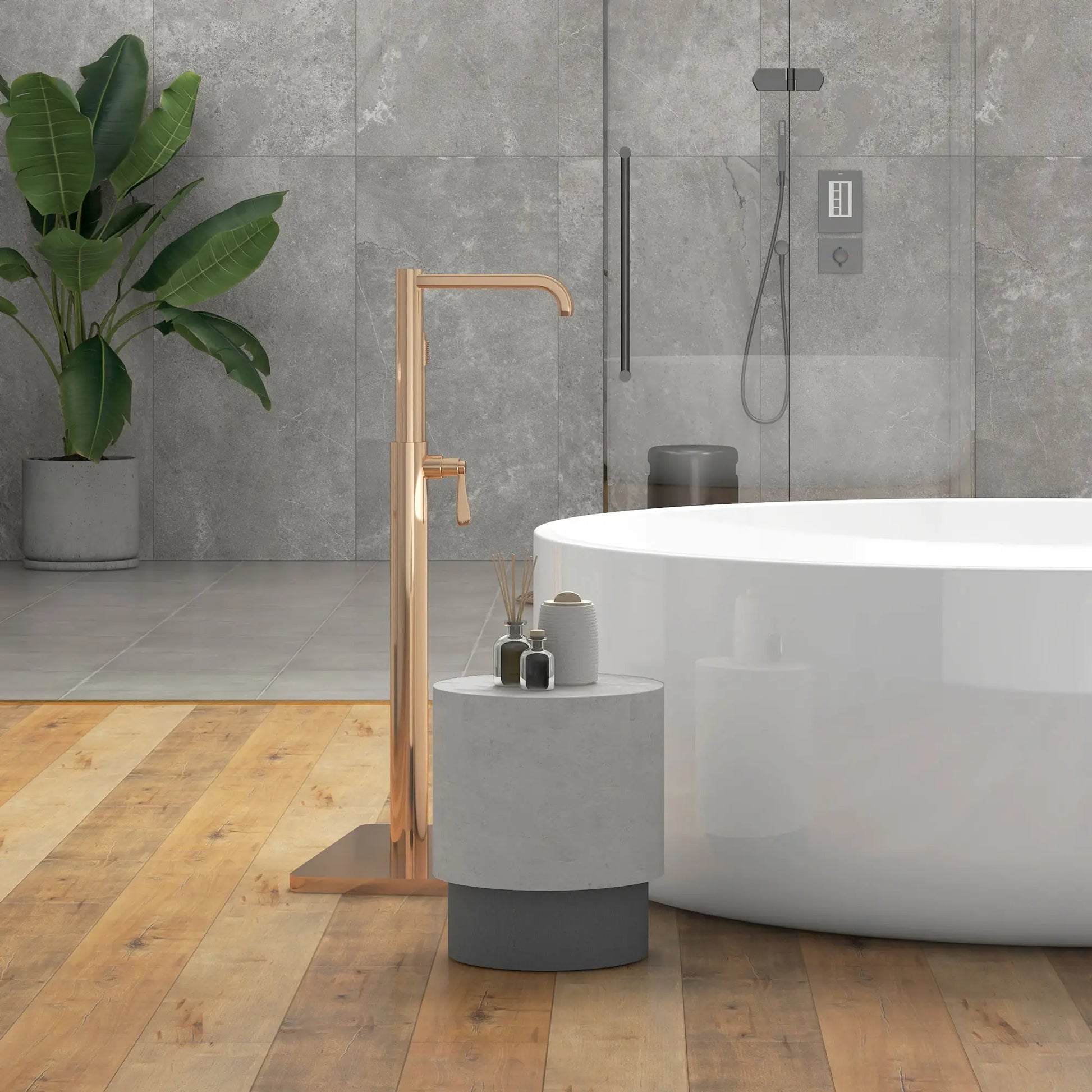 Lightweight Round Accent Table, Concrete Finish, 4 Adjustable Feet, Indoor Outdoor Side Tables at Gallery Canada