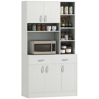 71" Kitchen Hutch with Storage Cabinet, Modern Buffet, Ash White Kitchen Pantry Cabinets Ash White at Gallery Canada