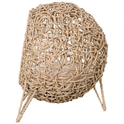 Rattan Cat House with Cushion, Elevated Wicker Kitten Bed, Natural Wood Cat Houses at Gallery Canada