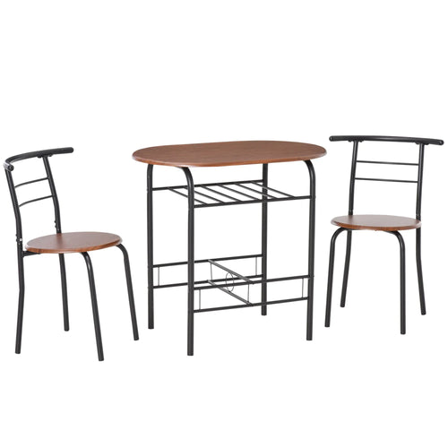 Oval Dining Table Set of 3, Kitchen Table and Chairs with Storage, Natural