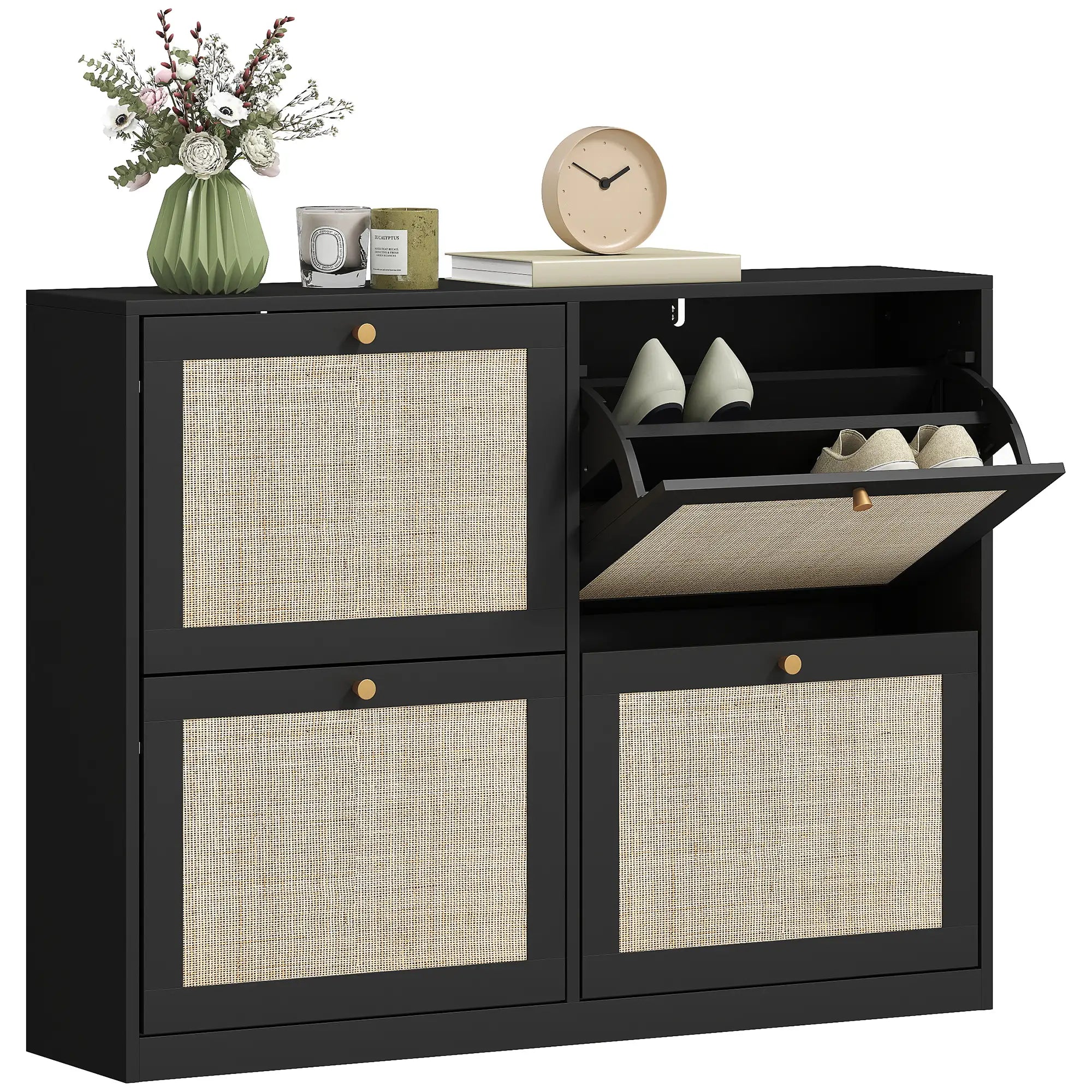 Narrow Shoe Storage Cabinet, 4 Flip Drawers, Adjustable Shelves, 20 Pairs, Black Shoe Storage Cabinets & Racks at Gallery Canada