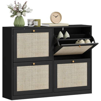 Narrow Shoe Storage Cabinet, 4 Flip Drawers, Adjustable Shelves, 20 Pairs, Black Shoe Storage Cabinets & Racks at Gallery Canada