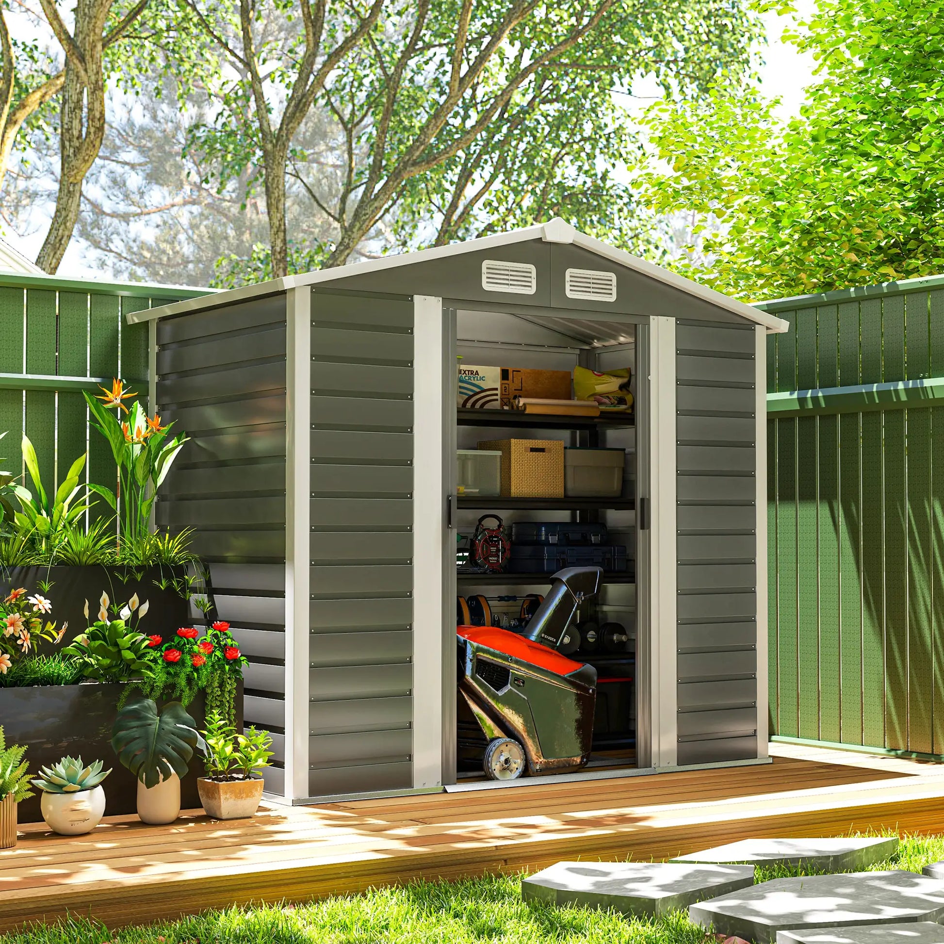 7' x 4' Metal Garden Shed, Lockable Doors, Dark Grey Sheds at Gallery Canada