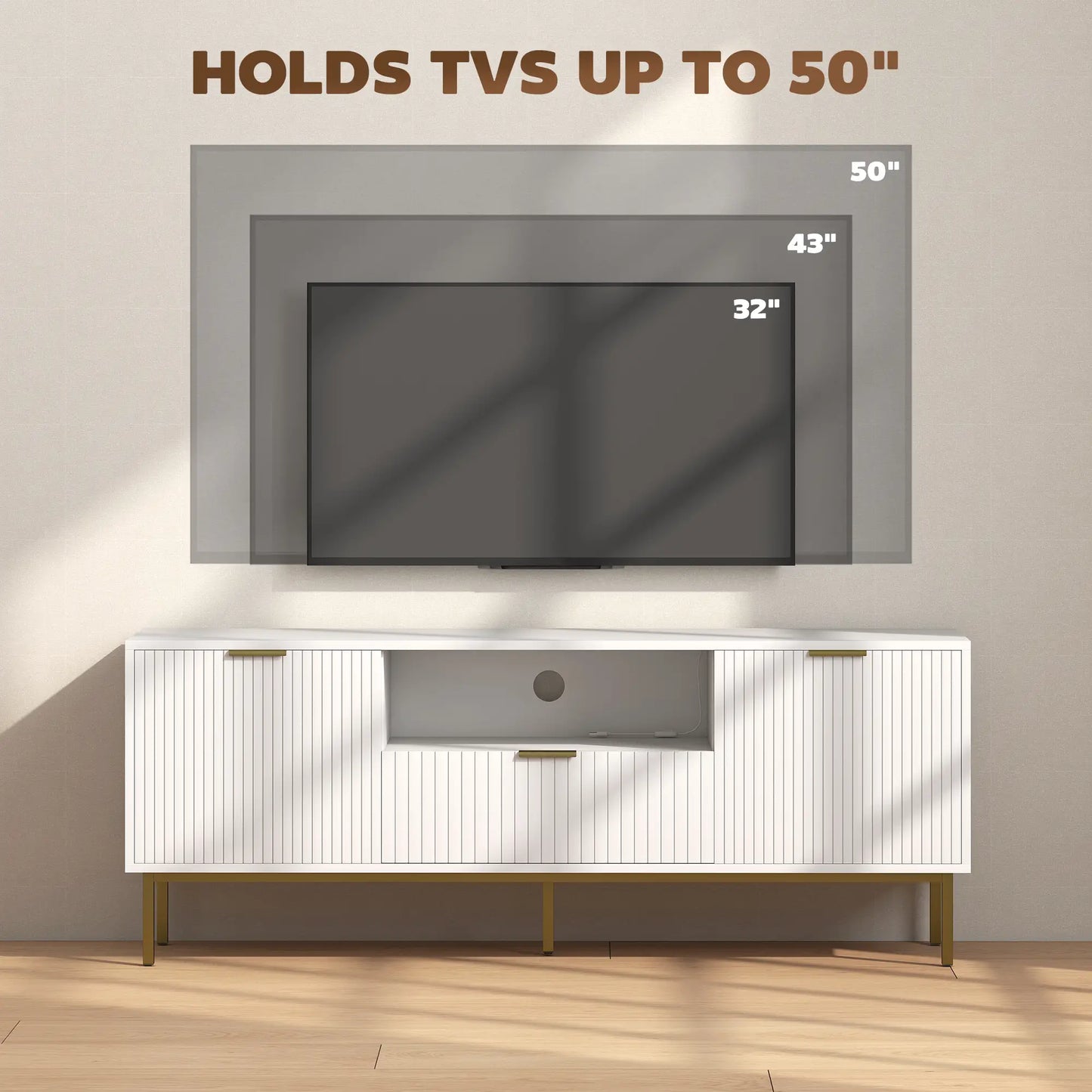 TV Console For 50 Inch TVs, Smart RGB LED Lights, Soft Close Doors, White