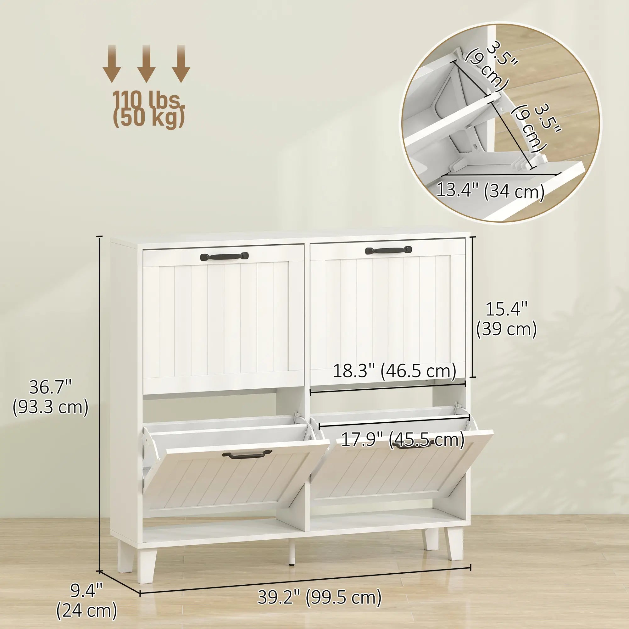Shoe Cabinet with 4 Flip Drawers, Freestanding Narrow Shoe Storage Cabinet with Adjustable Shelves, Open Back, White Shoe Storage Cabinets & Racks at Gallery Canada