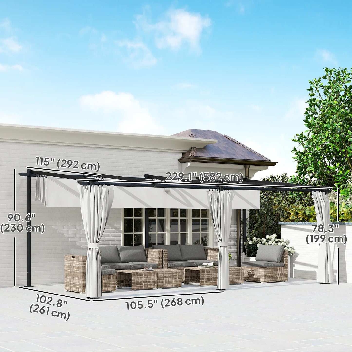 10' x 20' Metal Retractable Pergola Canopy With Sidewalls, Outdoor Gazebo UPF30+ Sun Shade Shelter Pergolas at Gallery Canada